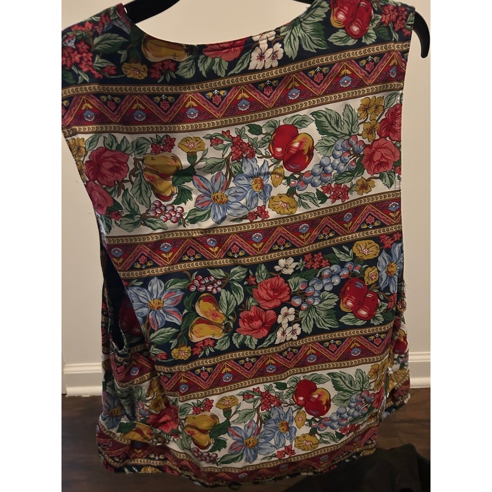 Bechamel Floral Vest Fruit Print Tapestry Button Front Sleeveless Top M
